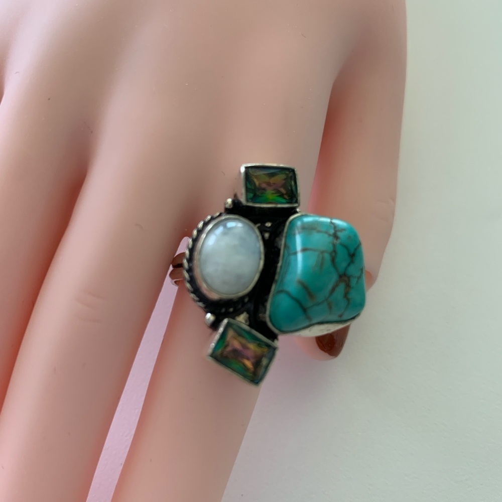 Dramatic Statement Ring. Mystic Topaz, Moonstone … - image 2